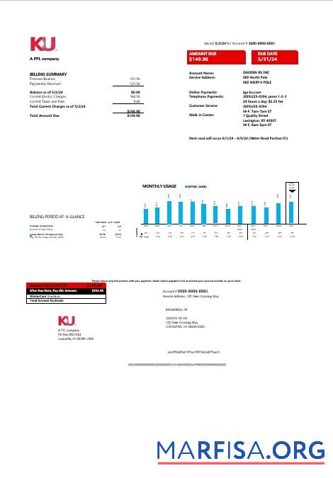 Downloadable USA Kentucky electricity business utility bill template in Word and PDF format